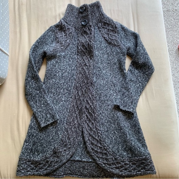 prAna Angelica Duster Cardigan Sweater Jacket Women S Gray Cable Knit Mid-Length - Picture 11 of 13